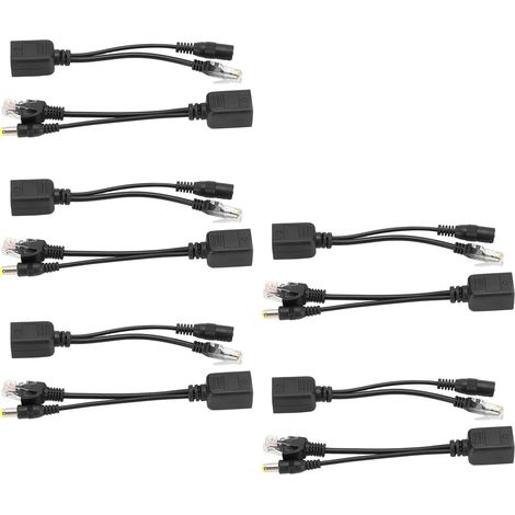 Power-over-ethernet (poe)-splitter-adapter, 5 Adernpaare, 12-v-dc-injektor Für Ip-kameras, Schwarz