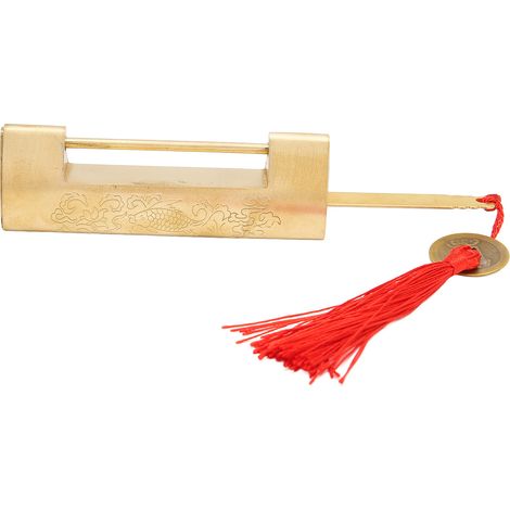 Antikes Messing-vorhängeschloss, 5,9 Cm Lochabstand, Exquisit, Rostfrei, Chinesischer Antik-stil, Fischmotiv, Horizontal Für Schmuckkästchen, Farbe