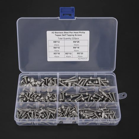Packung Mit 220 Selbstschneidenden Schrauben M3, M4, M5 Aus Edelstahl 304 Mit Zylindrischem Kopf