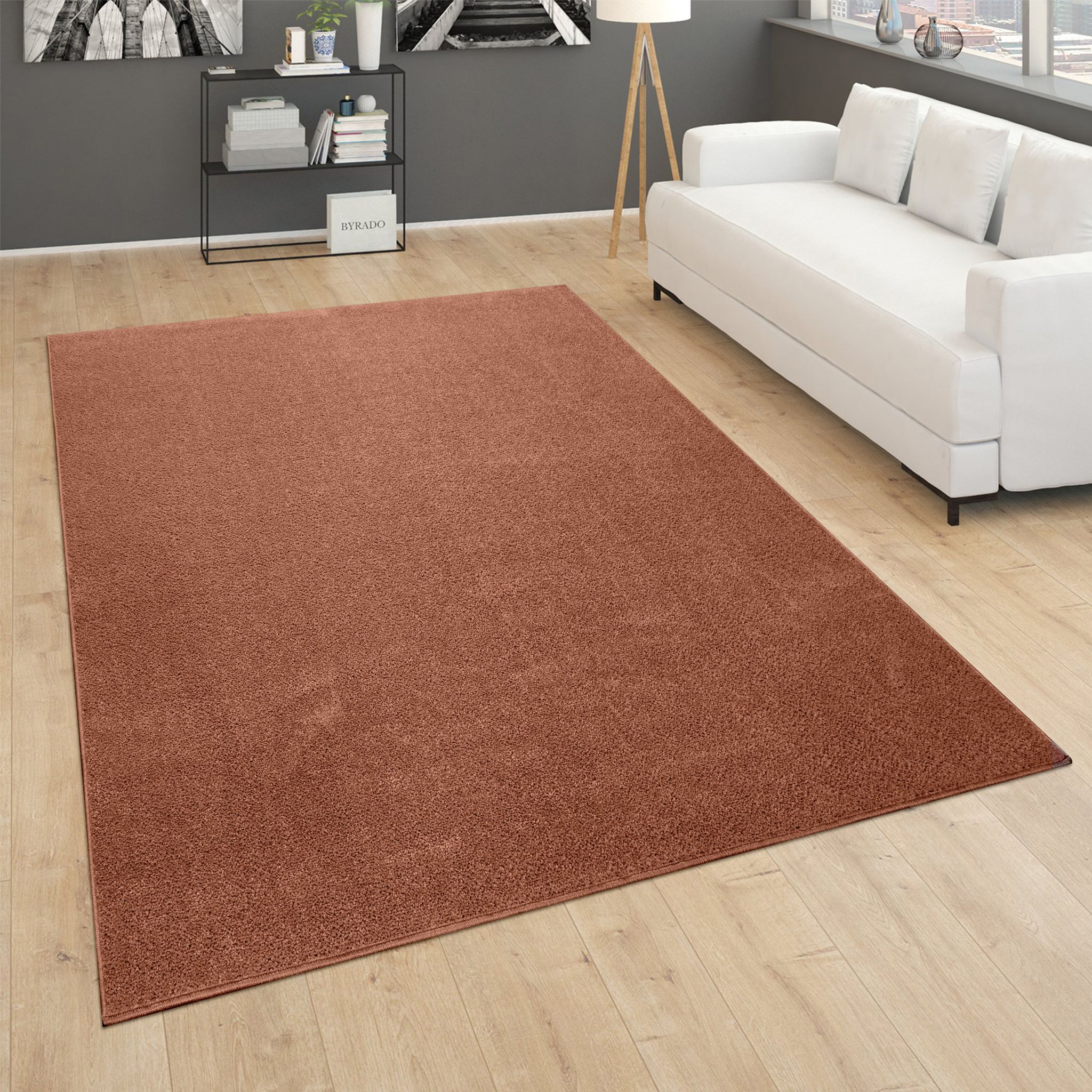 Paco Home Teppich Wohnzimmer Kurzflor Schlafzimmer Modernes Einfarbiges Muster Braun Rot 240x340 Cm