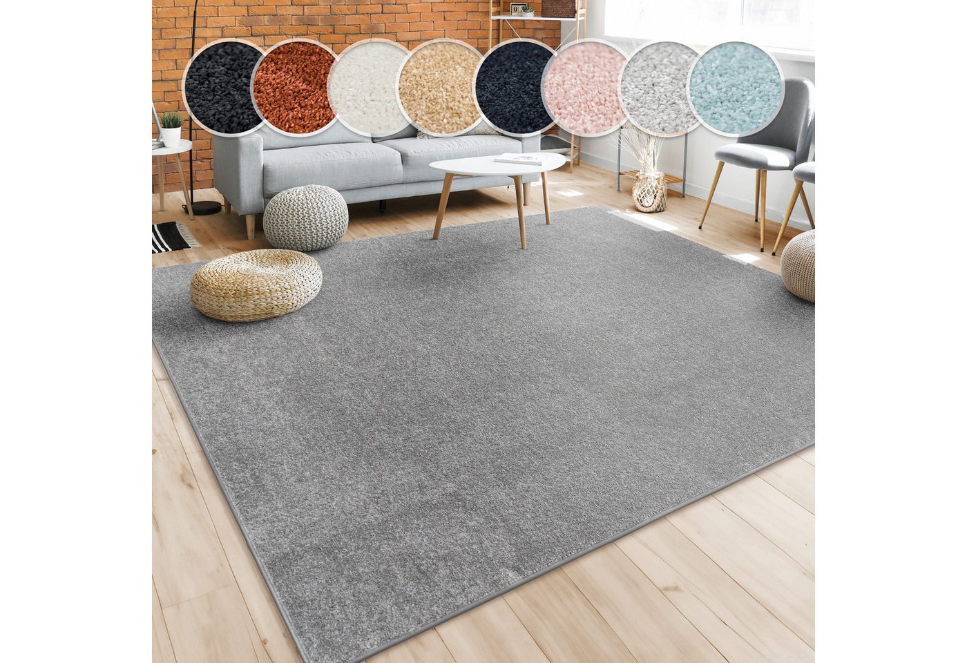 Teppich Für Wohnzimmer Einfarbig Kurzflor Schlicht Und Modern, In Dunkel Grau 240x340 Cm - Paco Home Bild 4