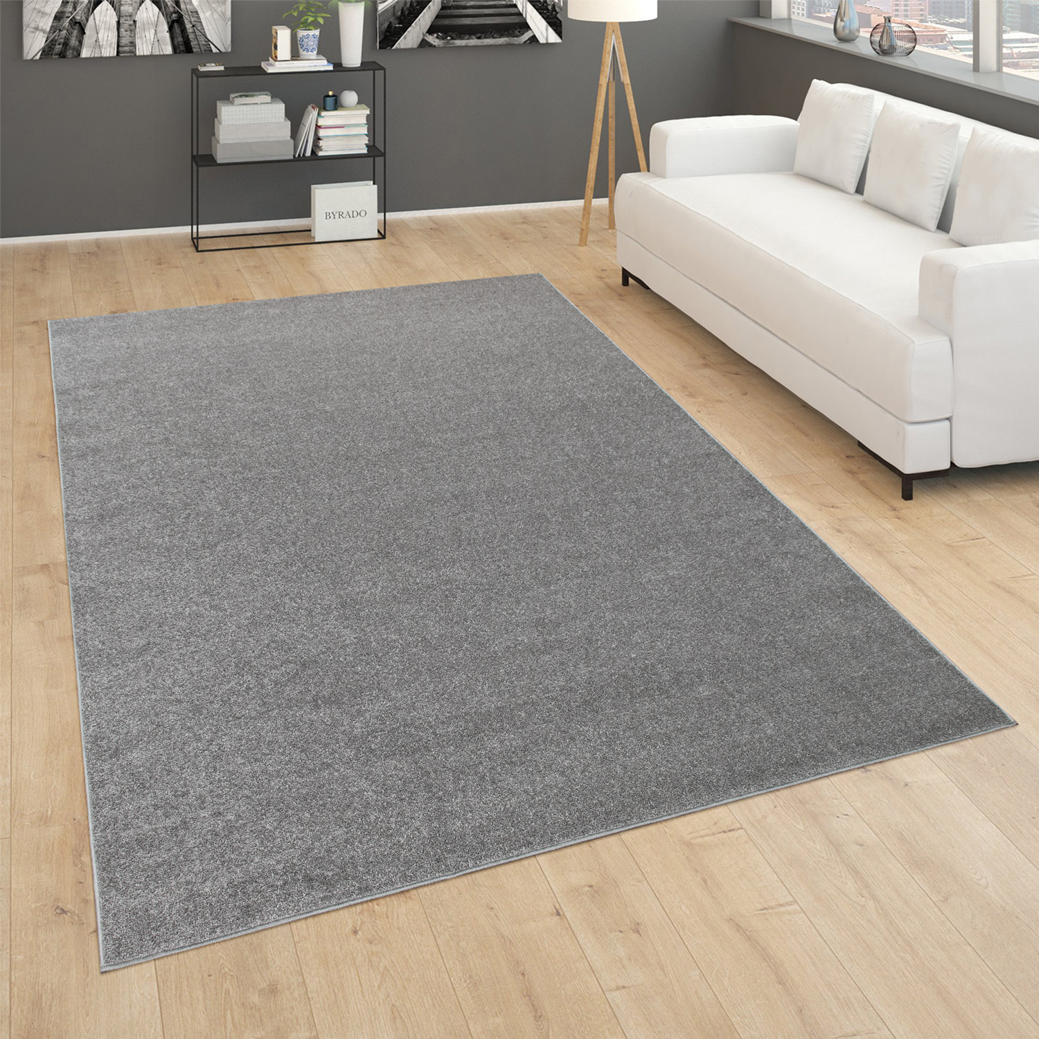 Teppich Für Wohnzimmer Einfarbig Kurzflor Schlicht Und Modern, In Dunkel Grau 280x380 Cm - Paco Home