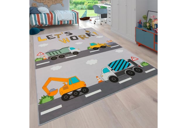 Paco Home - Teppich Kinderzimmer Kinderteppich Spielteppich Rutschfest Grau Creme 120x160 Cm