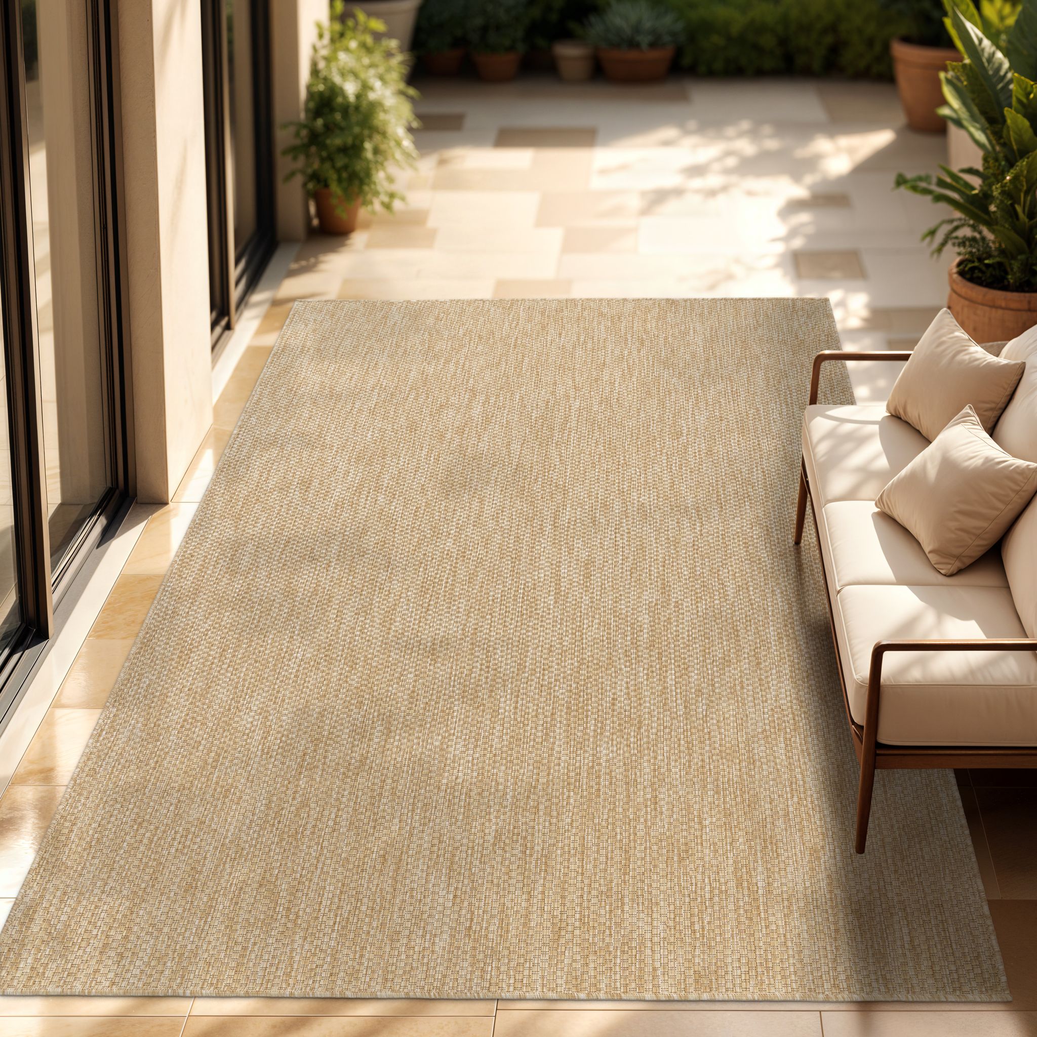Paco Home - In- & Outdoor Teppich Flachgewebe Einfarbig Modern Wetterfest Für Terrasse Küche 200 Cm Quadrat, Natur