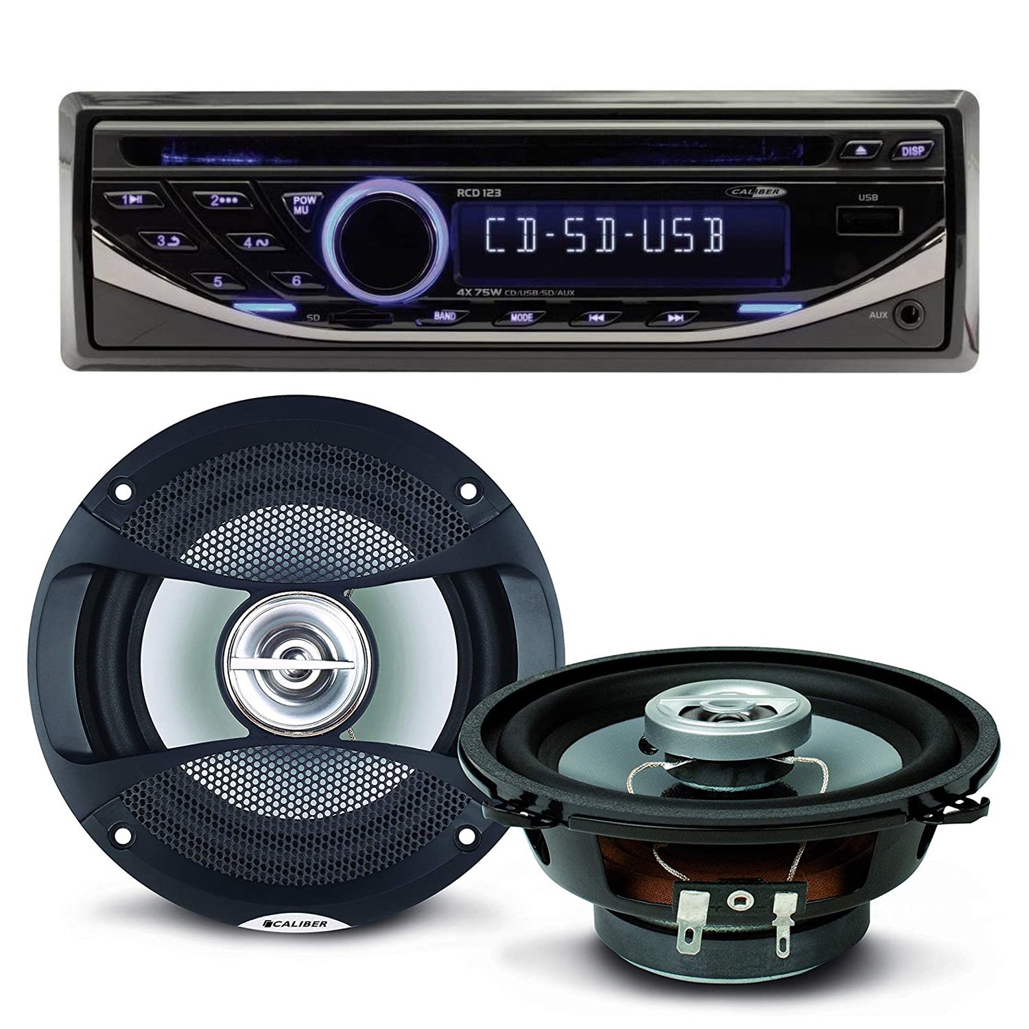 Pack Sono Voiture Autoradio Rcd123 4x75w + 2 Hauts Parleurs 13cm 100w