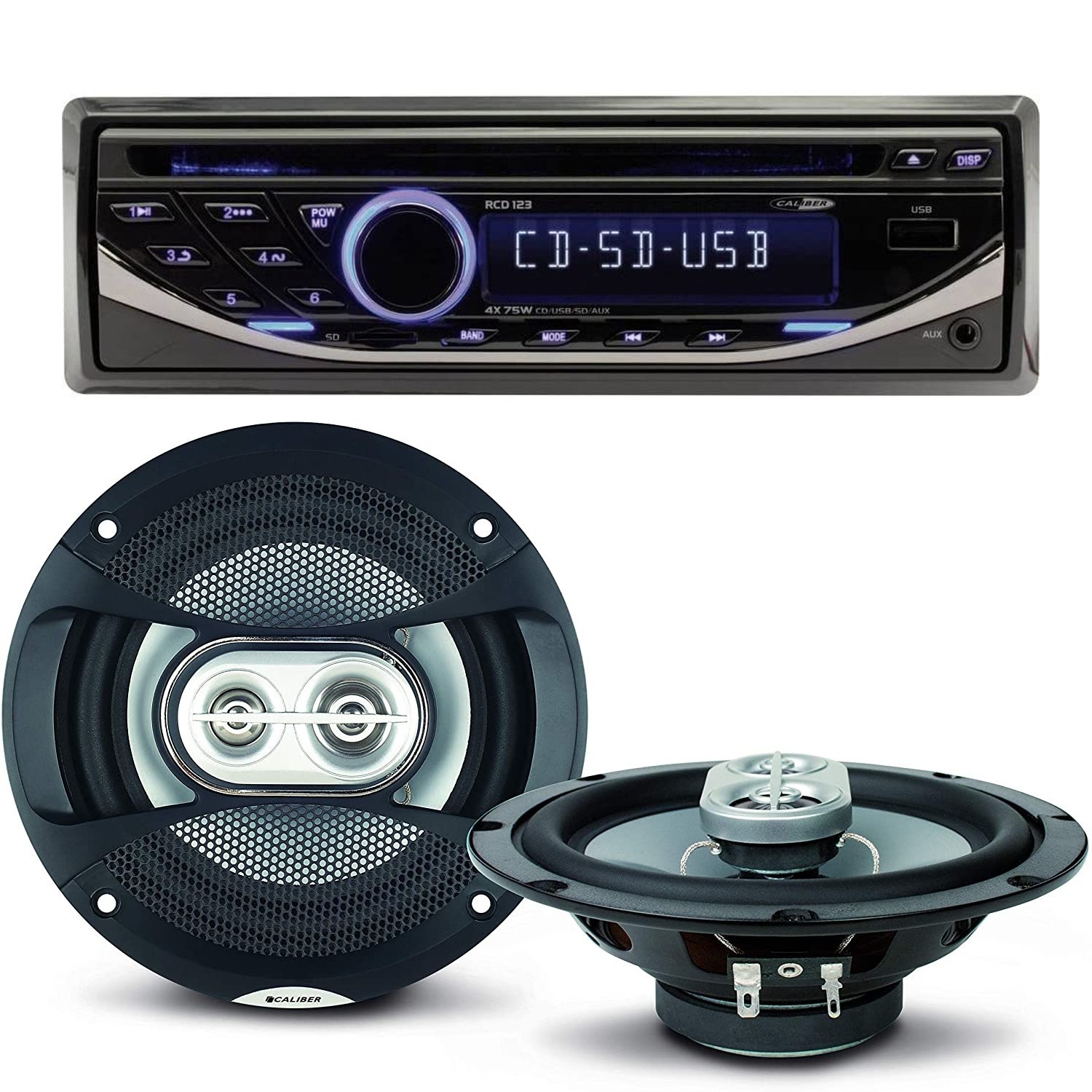 Pack Sono Voiture Autoradio Rcd123 4x75w + 2 Haut Parleurs 16,5cm 120w