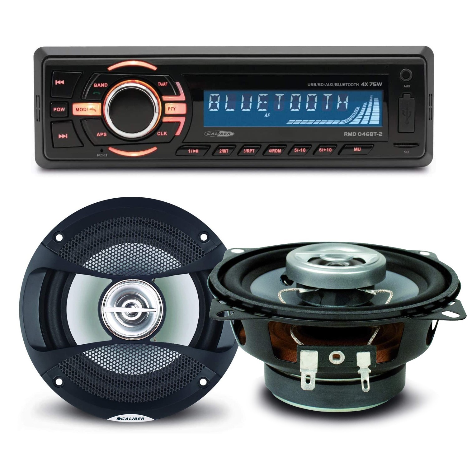 Pack Sono Voiture Autoradio Bluetooth Rmd046bt-2 4x75w + 2 Haut Parleurs 10cm 80w