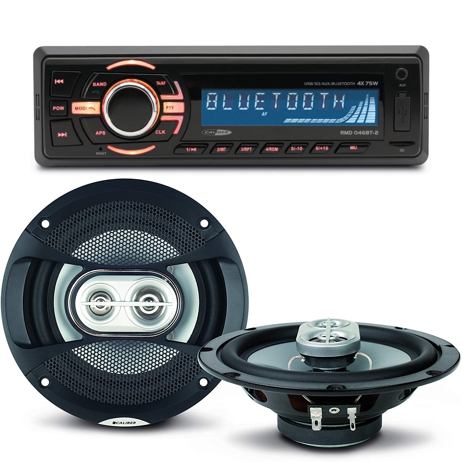Pack Sono Voiture Autoradio Bluetooth Rmd046bt-2 4x75w + 2 Haut Parleurs 16,5m 120w
