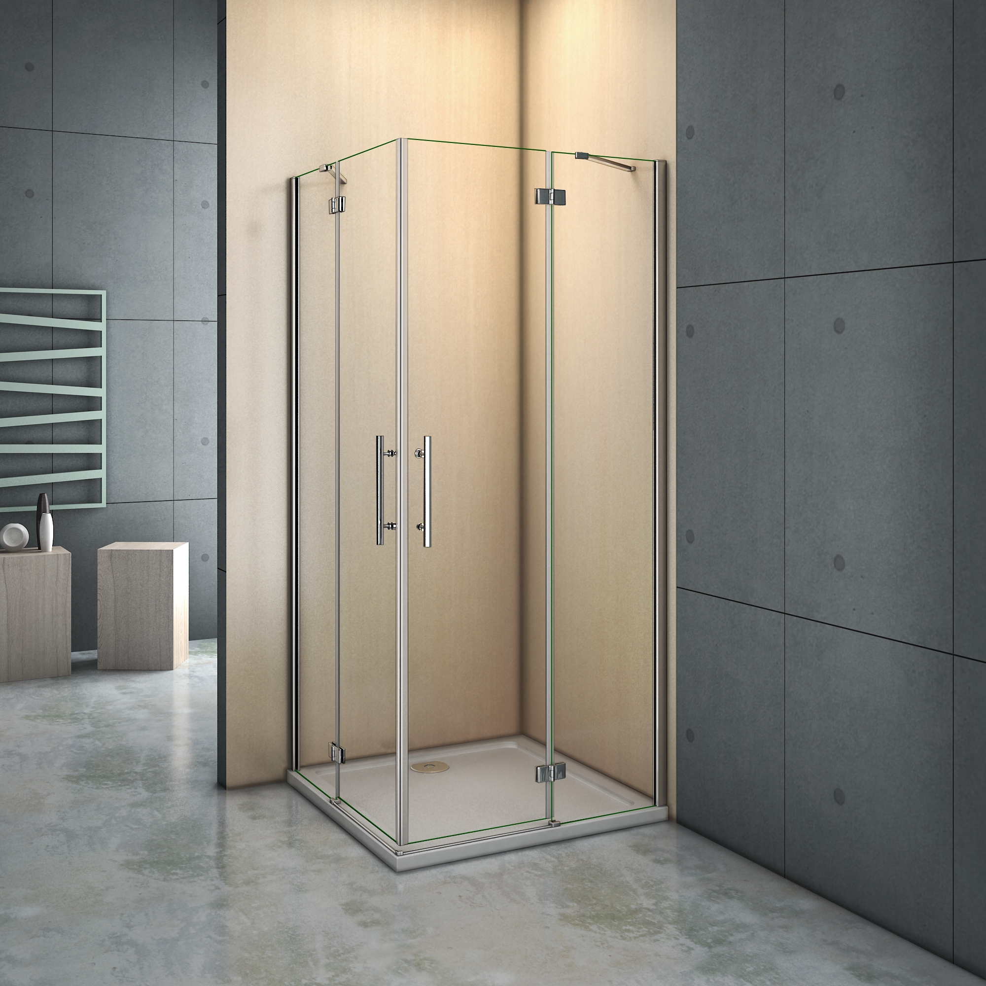 Duschparadies-de - Duschkabine 80x90x185cm Duschwand Duschabtrennung Eckeinstieg Scharniertür Dusche Nano Eckdusche Glas