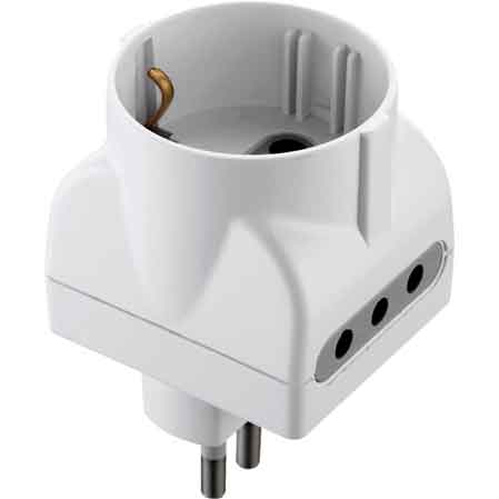Triple Adapter Schuko/bivalent 10a 2p+t - Stecker 10a 2p+t