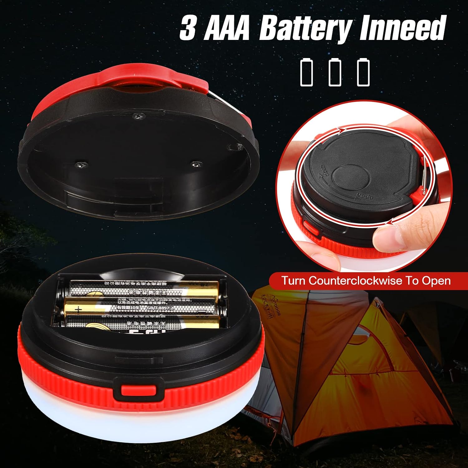 2 Led-campinglaternen, Wasserdichte Campinglampen, Batteriebetriebene Zeltleuchten Mit 3 Modi Für Notfälle Bei Stromausfall, Camping, Angeln, Wandern Und Autofahren, Rot