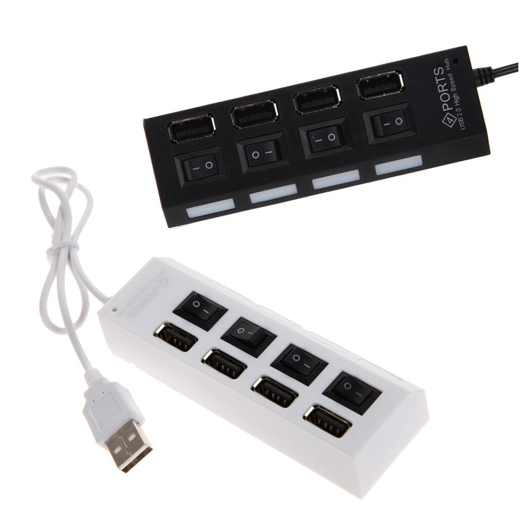 Trade Shop - Hub Multi-screen Usb Ciabatta Mit 4 Schwarzen Oder Weißen Usb 2.0-anschlüssen Und Blauer Led -
