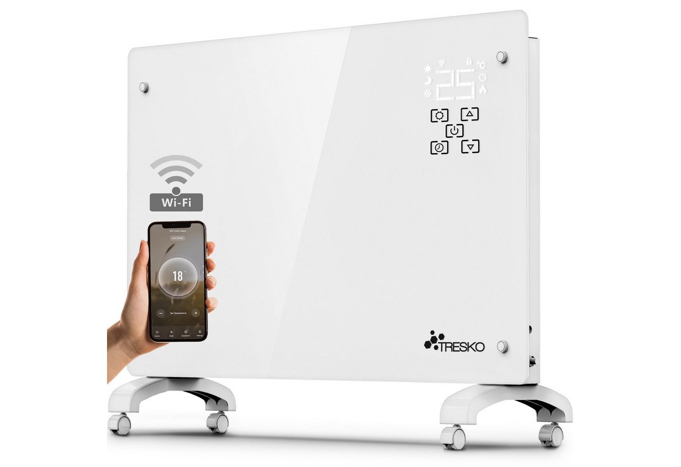 Tresko® Elektroheizung Weiß 1500w Inkl. Wifi & App Glaskonvektor Konvektor Wand Heizung Glas Heizkörper Bad Bild 4