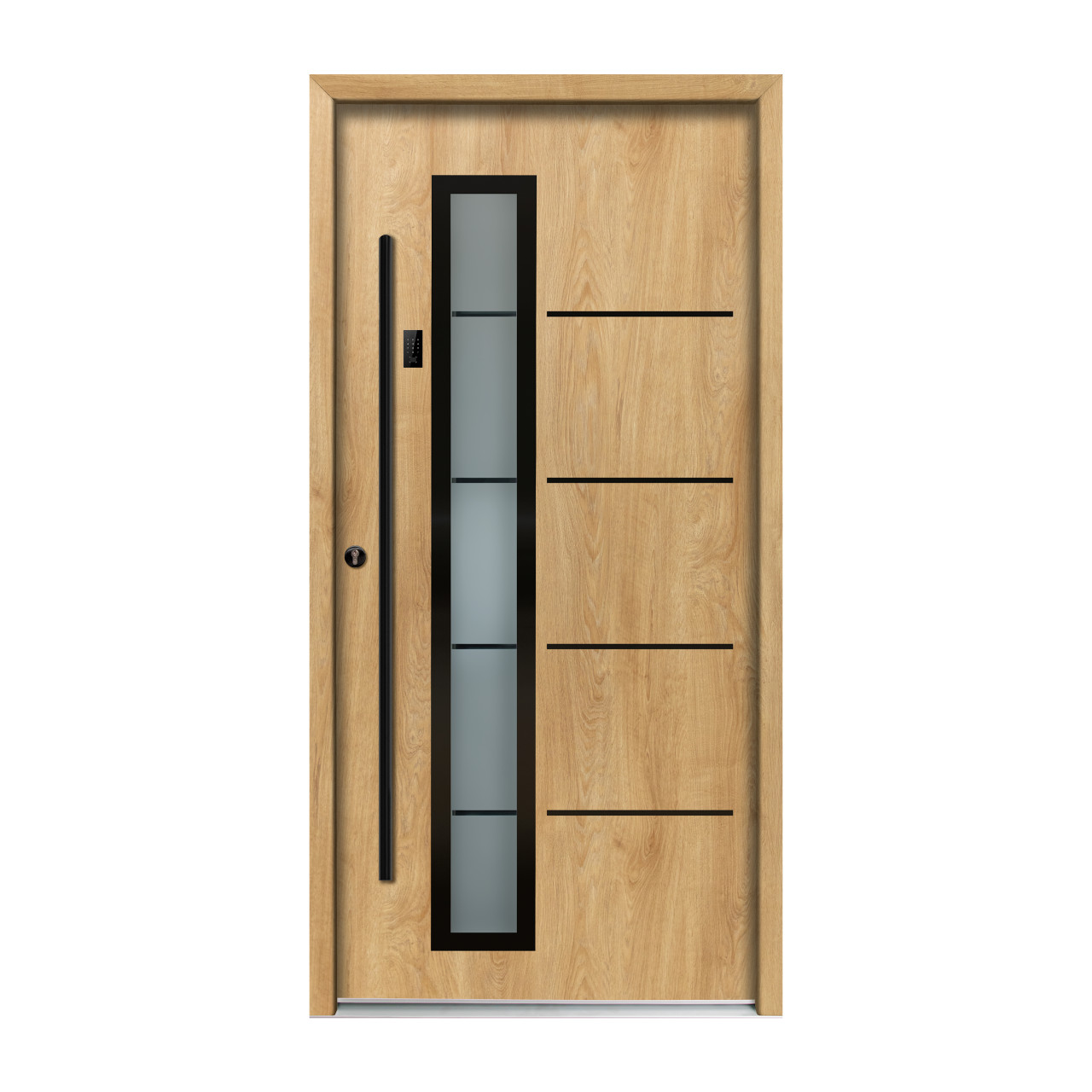Splendoor Haustür Passivedoor Premium B06 Eiche BlackDesign DIN links 98 x 208 cm mit Tastatur & Fingerscan