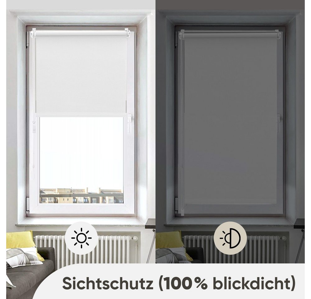Sekey Seitenzugrollo Verdunkelung ohne Bohren Blickdicht Weiß 40x130cm Bild 3