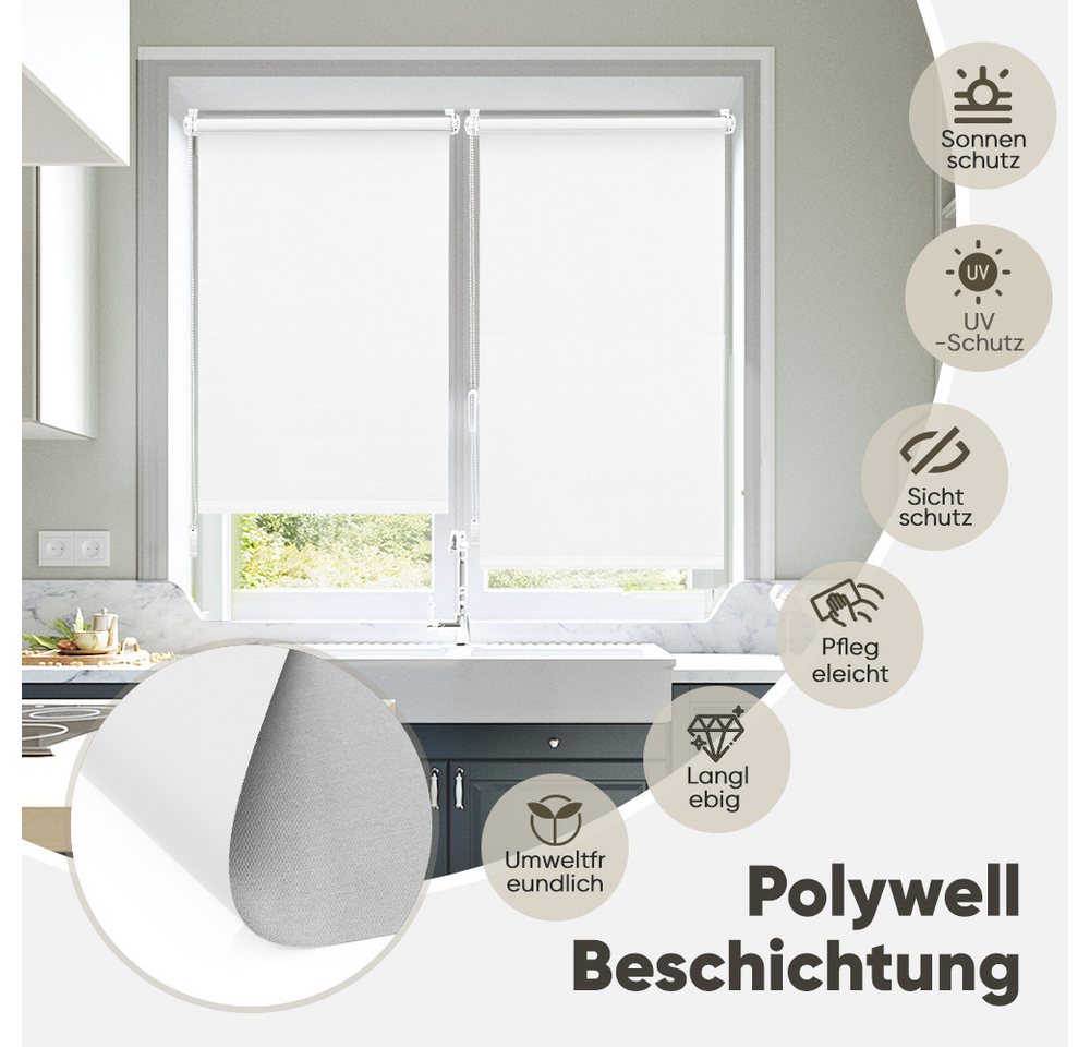 Sekey Seitenzugrollo Verdunkelung ohne Bohren Blickdicht Weiß 40x130cm Bild 4