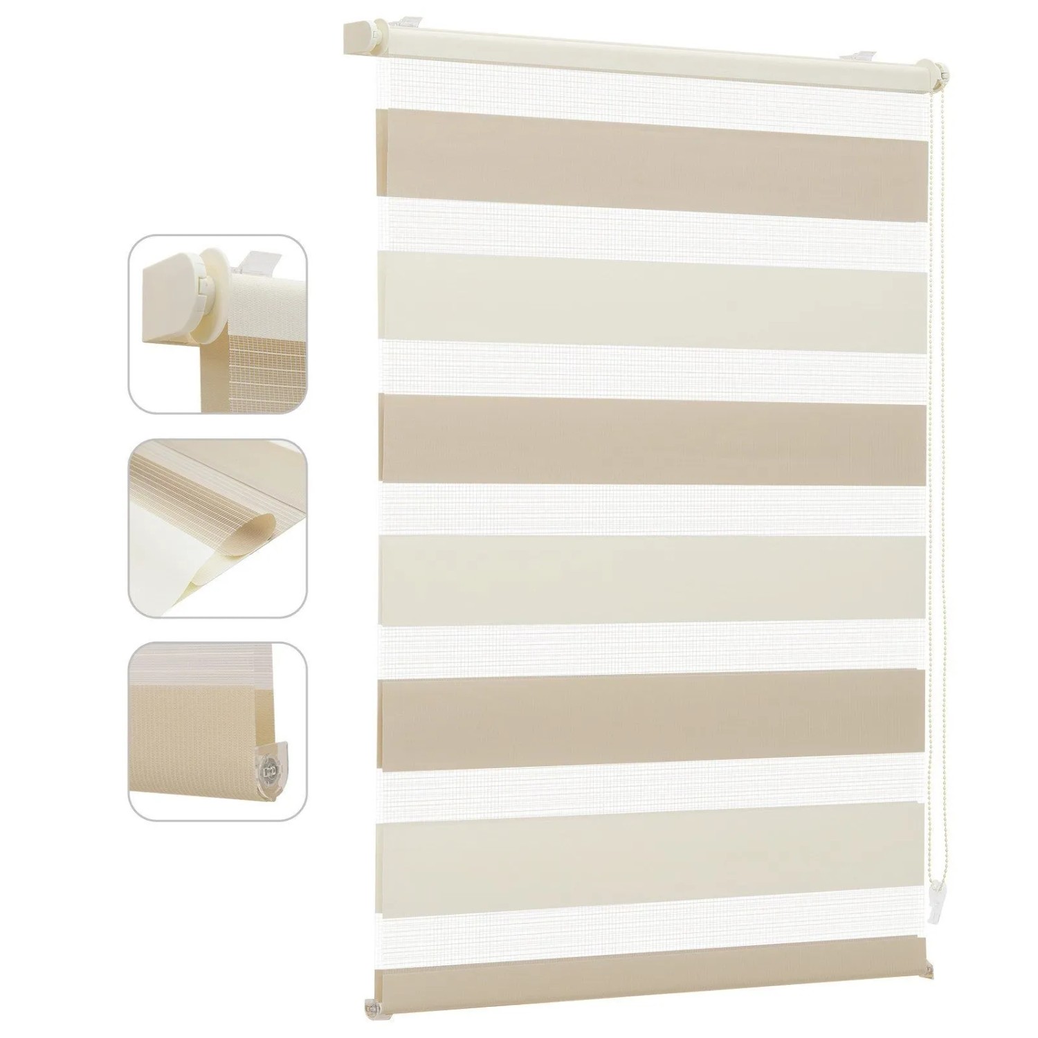 Sekey Zebra Doppelrollo Zweifarbig Klemmfix ohne Bohren Sichtschutz Beige & Braun 60x100cm