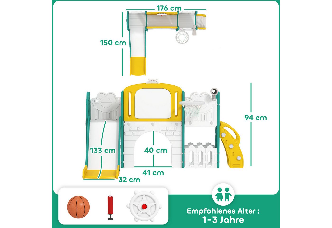 AIYAPLAY Kinderrutsche Kunststoff 176L x 150B x 94H cm Bild 2