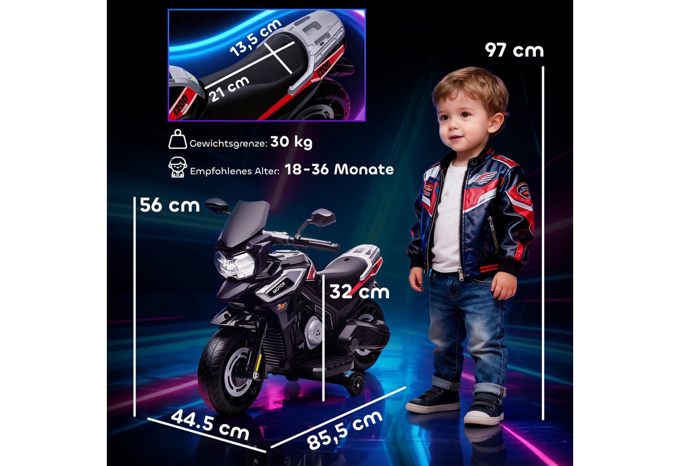 AIYAPLAY Elektromotorrad Kunststoff 85,5L x 44,5B x 56H cm Bild 5