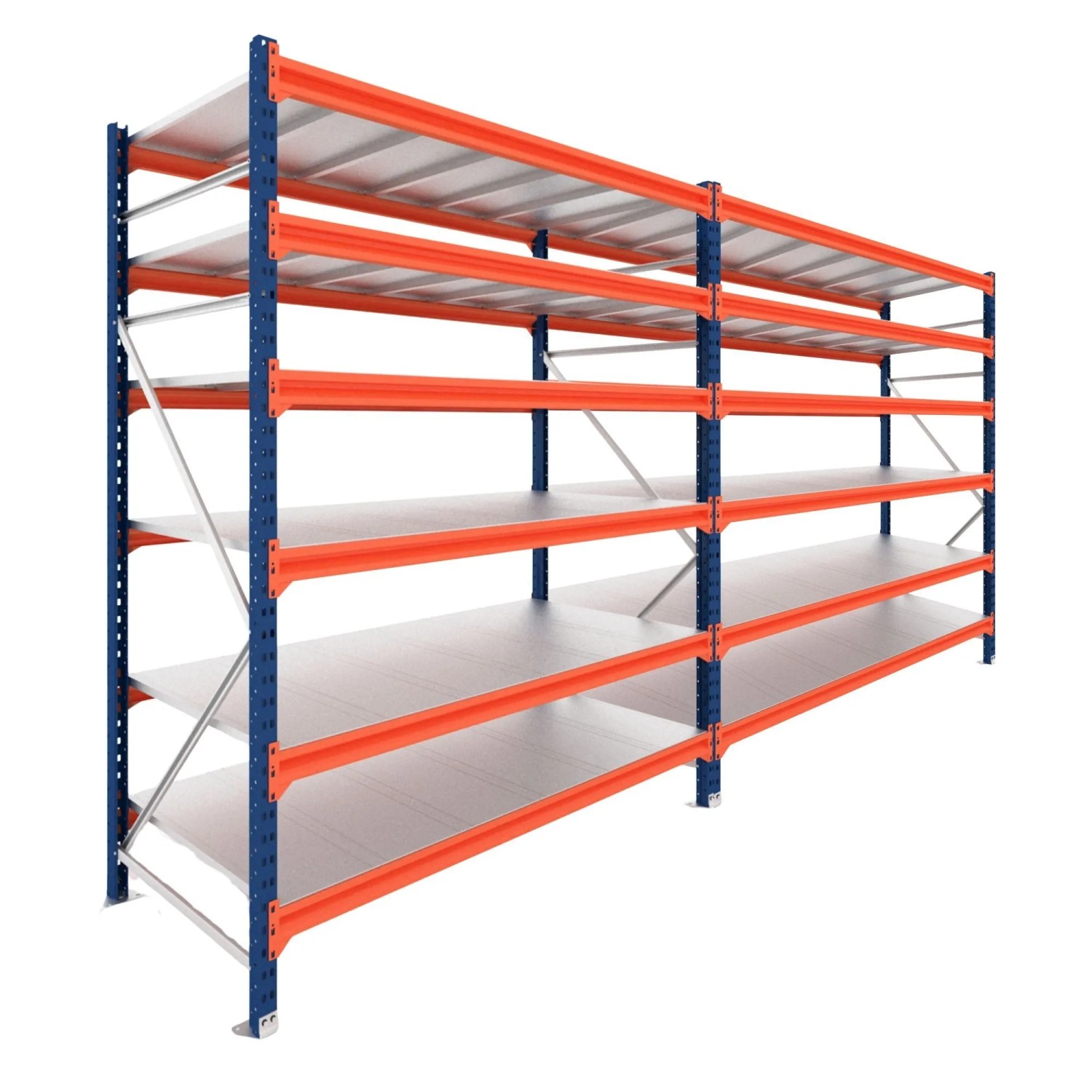 PROREGAL Weitspannregal Schwerlastregal DOMINUS Grundregal 200x195x40cm 6 Ebenen Stahlplatten-Fachboden Fachlast 350 kg Blau/Orange