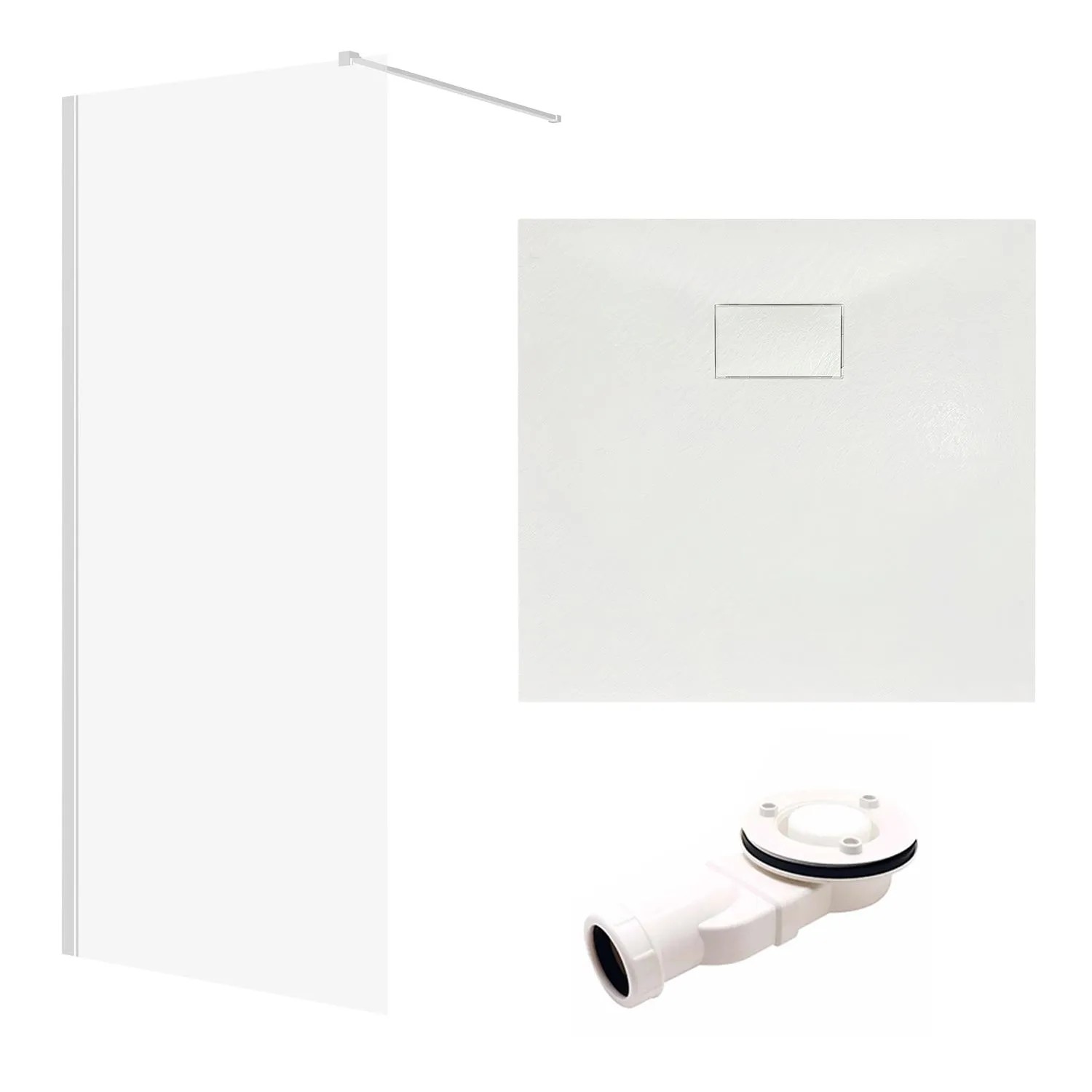 KOLMAN Duschset Walk-In Duschwand 90 x 195 Cm Mit Duschwanne 90 x 90 Cm Chrom/Weiß