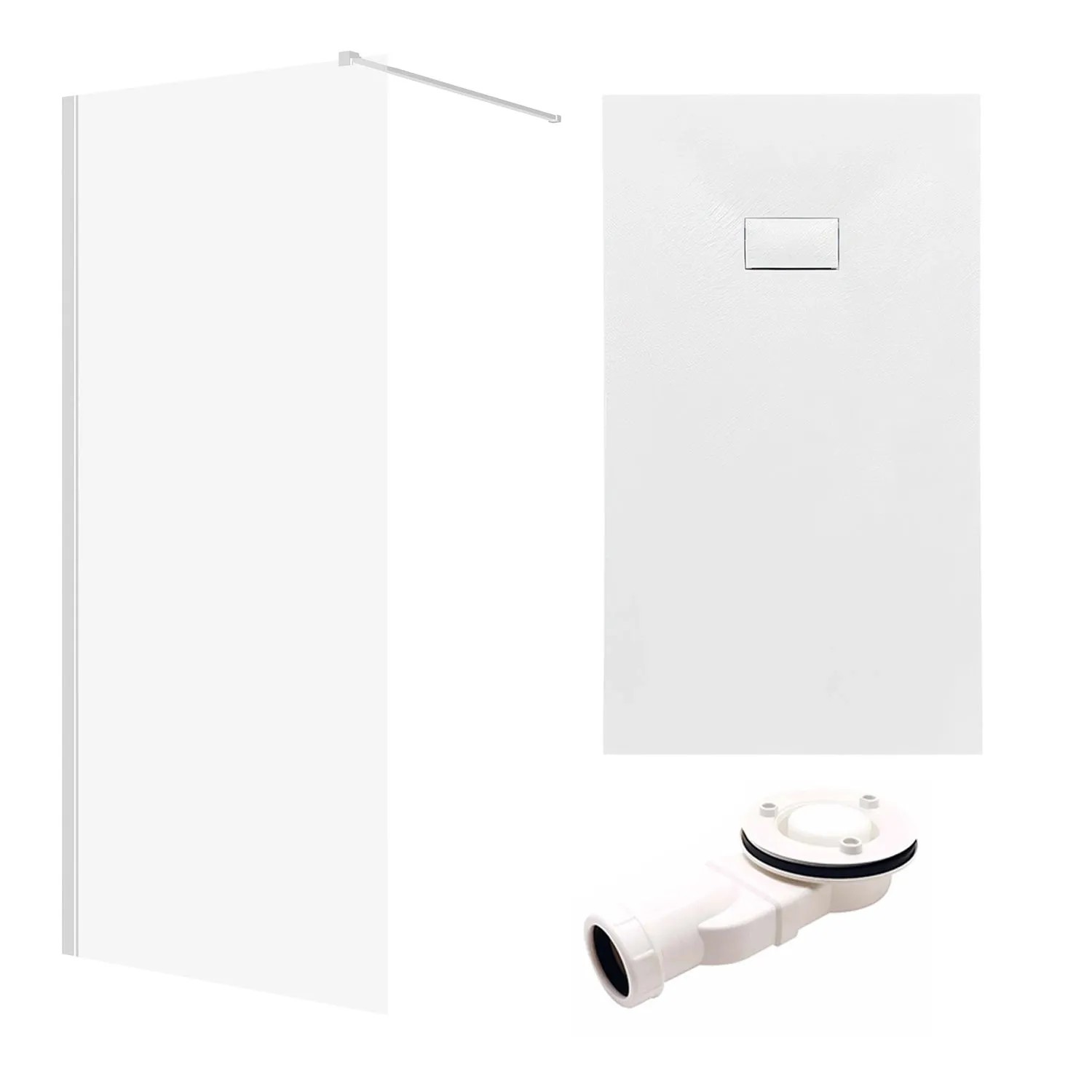 KOLMAN Duschset Walk-In Duschwand 140 x 195 Cm Mit Duschwanne 150 x 90 Cm Chrom/Weiß