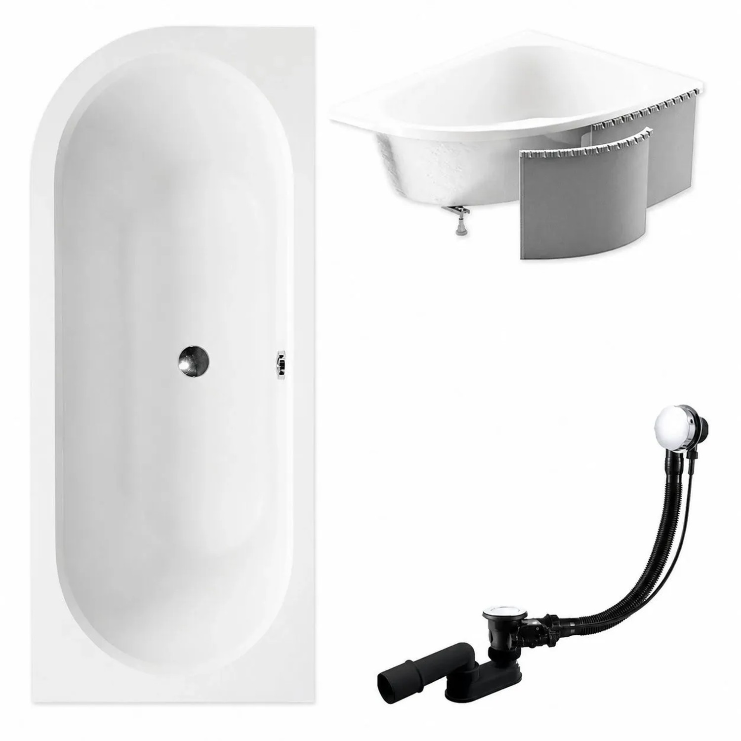 KOLMAN Badewanne Eckwanne 150 x 75 Cm Rechts Mit Styroporverkleidung Inkl. Ablauf Und Füße