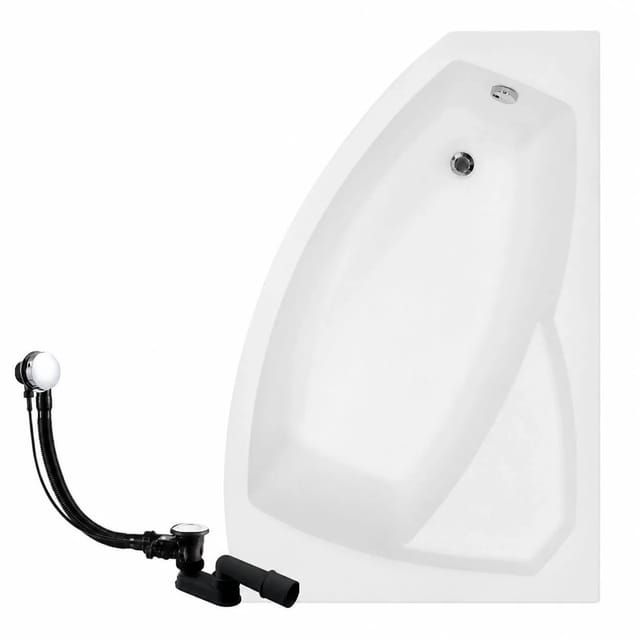 KOLMAN Badewanne Eckwanne 150 x 95 Cm Rechts Mit Schwarzer Kopfstützen Inkl. Ablauf Und Füße