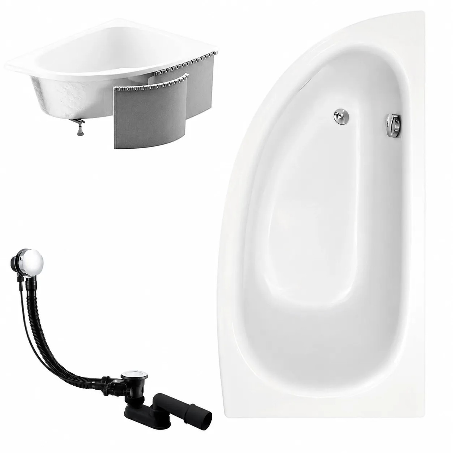 KOLMAN Badewanne Eckwanne 150 x 70 Cm Rechts Mit Styroporverkleidung Inkl. Ablauf Und Füße