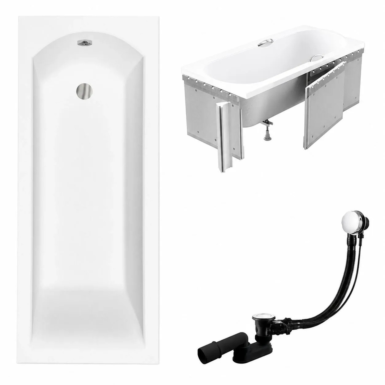 KOLMAN Badewanne Rechteck 180 x 80 Cm Mit Styroporverkleidung Inkl. Ablauf Und Füße