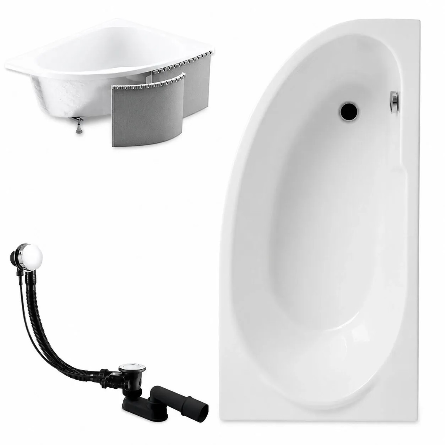 KOLMAN Badewanne Eckwanne 145 x 85 Cm Rechts Mit Styroporverkleidung Inkl. Ablauf Und Füße