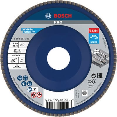 Bosch Fächerschleifscheibe X571, Best for Metal, gerade, 115 x 22,23 mm, 80, Kunst.