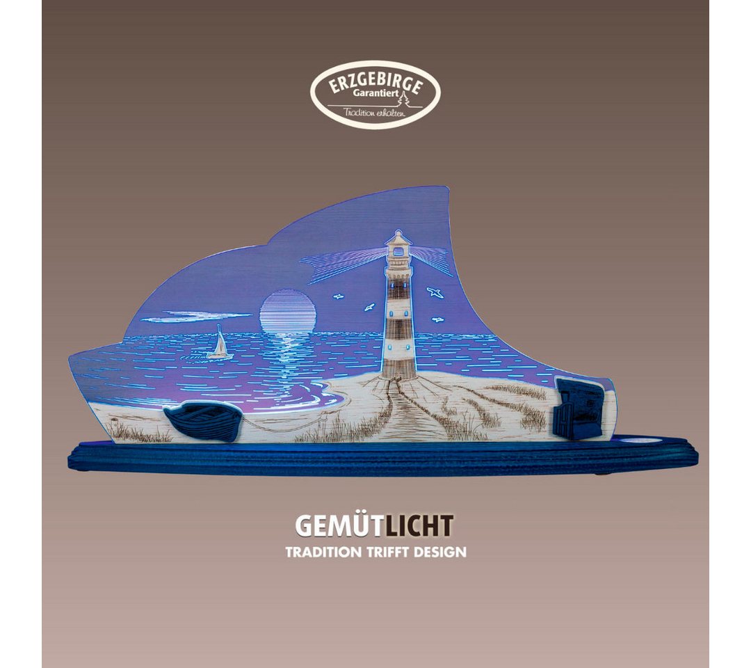 Weigla LED Dekolicht Maritim, Holz & Acrylglas, BLAU-WEIẞ, Made in Germany, LED wechselbar, Neutralweiß, Erzgebirge garantiert, maritime Deko Innen, Dekolampe