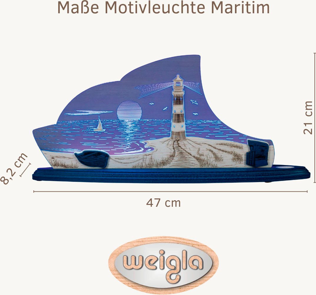 Weigla LED Dekolicht Maritim, Holz & Acrylglas, BLAU-WEIẞ, Made in Germany, LED wechselbar, Neutralweiß, Erzgebirge garantiert, maritime Deko Innen, Dekolampe Bild 2