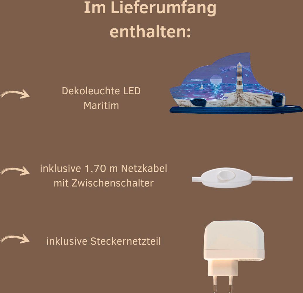 Weigla LED Dekolicht Maritim, Holz & Acrylglas, BLAU-WEIẞ, Made in Germany, LED wechselbar, Neutralweiß, Erzgebirge garantiert, maritime Deko Innen, Dekolampe Bild 4