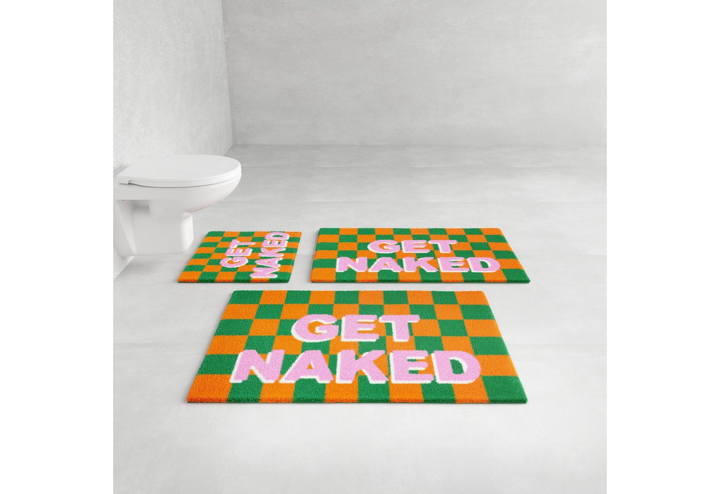 OTTO home Badematte Get Naked, modern, Badvorleger, Badezimmer Teppich, Höhe 20 mm, rutschhemmend beschichtet, schnell trocknend, Polyacryl, rechteckig, Badteppich, mit Schriftzug, 2 Varianten, rechteckig