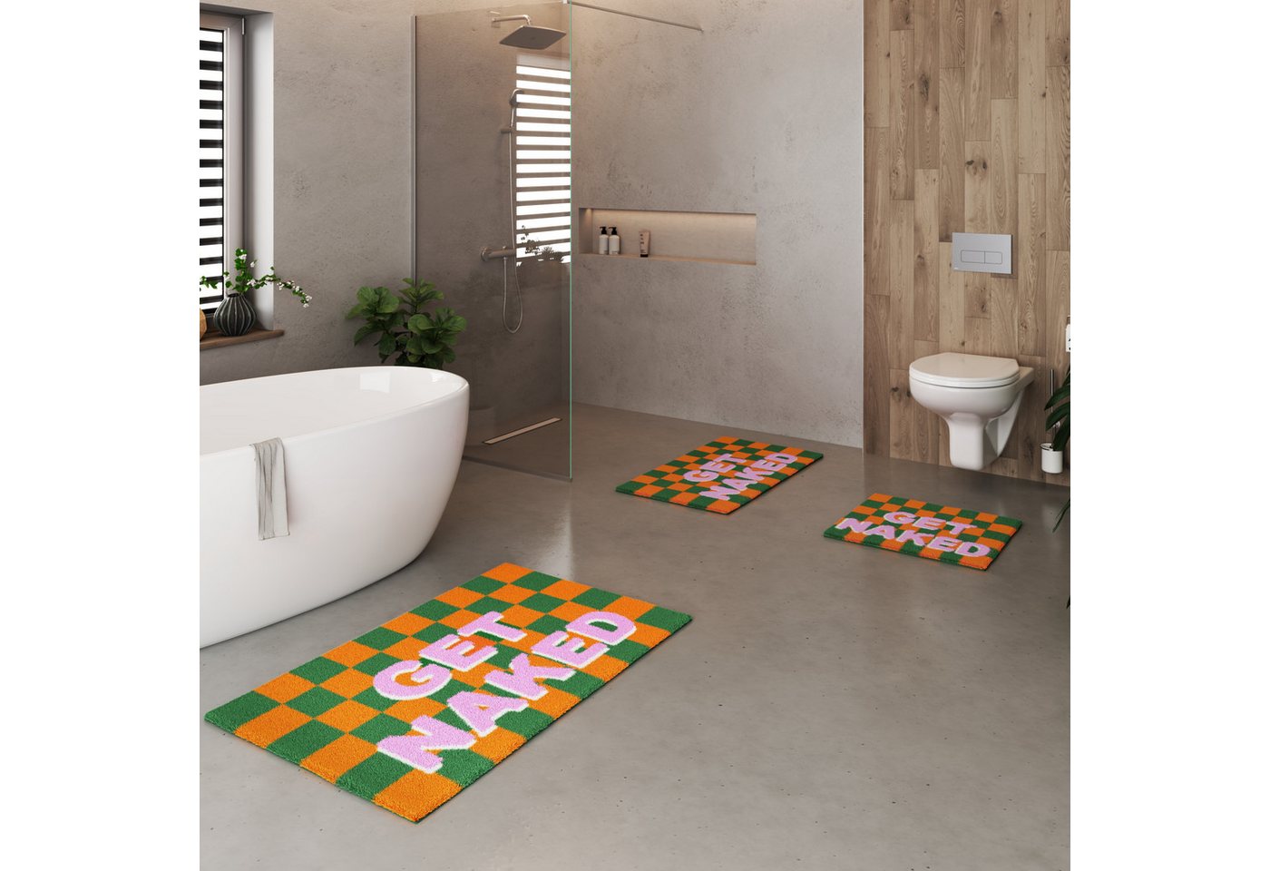 OTTO home Badematte Get Naked, modern, Badvorleger, Badezimmer Teppich, Höhe 20 mm, rutschhemmend beschichtet, schnell trocknend, Polyacryl, rechteckig, Badteppich, mit Schriftzug, 2 Varianten, rechteckig Bild 2