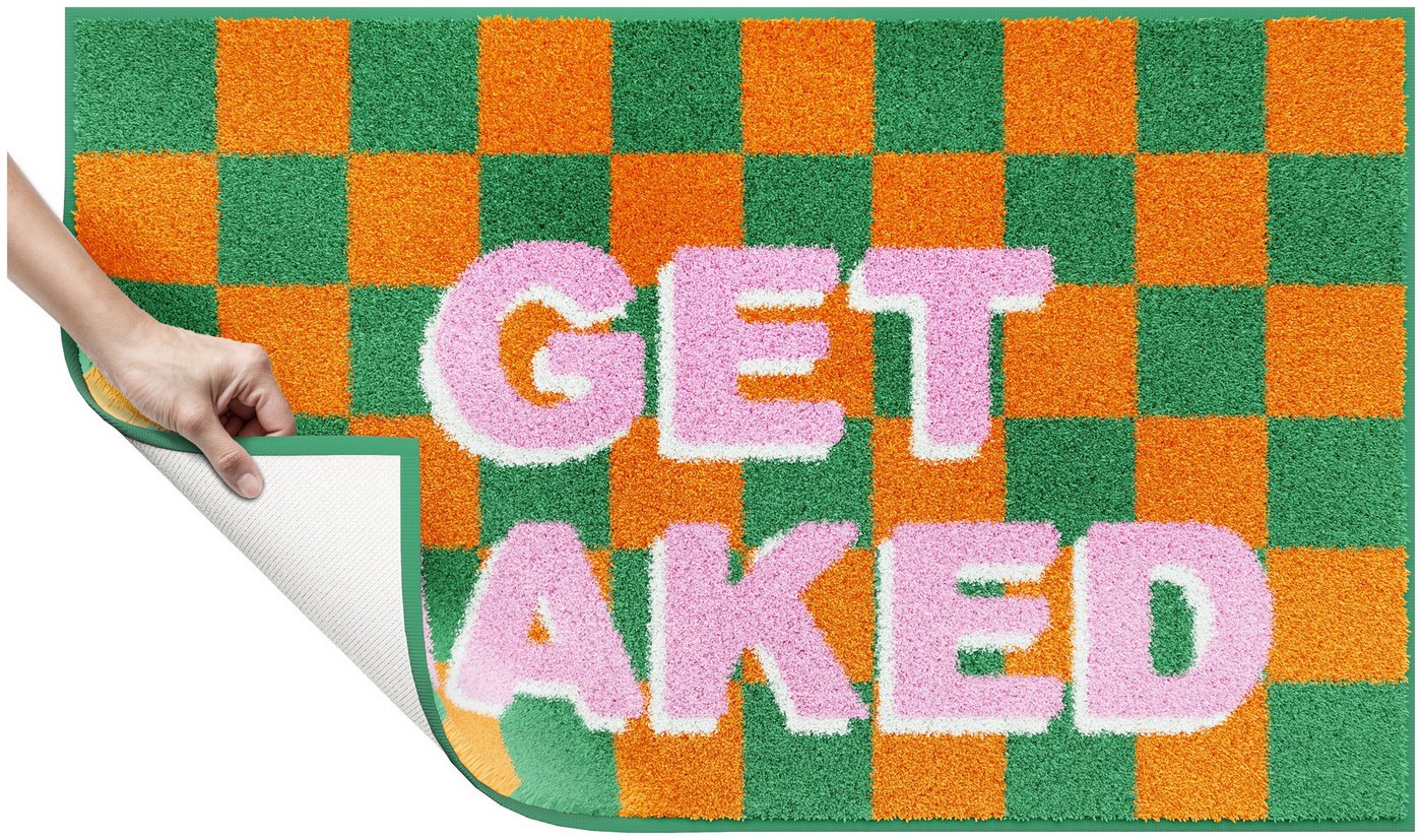 OTTO home Badematte Get Naked, modern, Badvorleger, Badezimmer Teppich, Höhe 20 mm, rutschhemmend beschichtet, schnell trocknend, Polyacryl, rechteckig, Badteppich, mit Schriftzug, 2 Varianten, rechteckig Bild 3