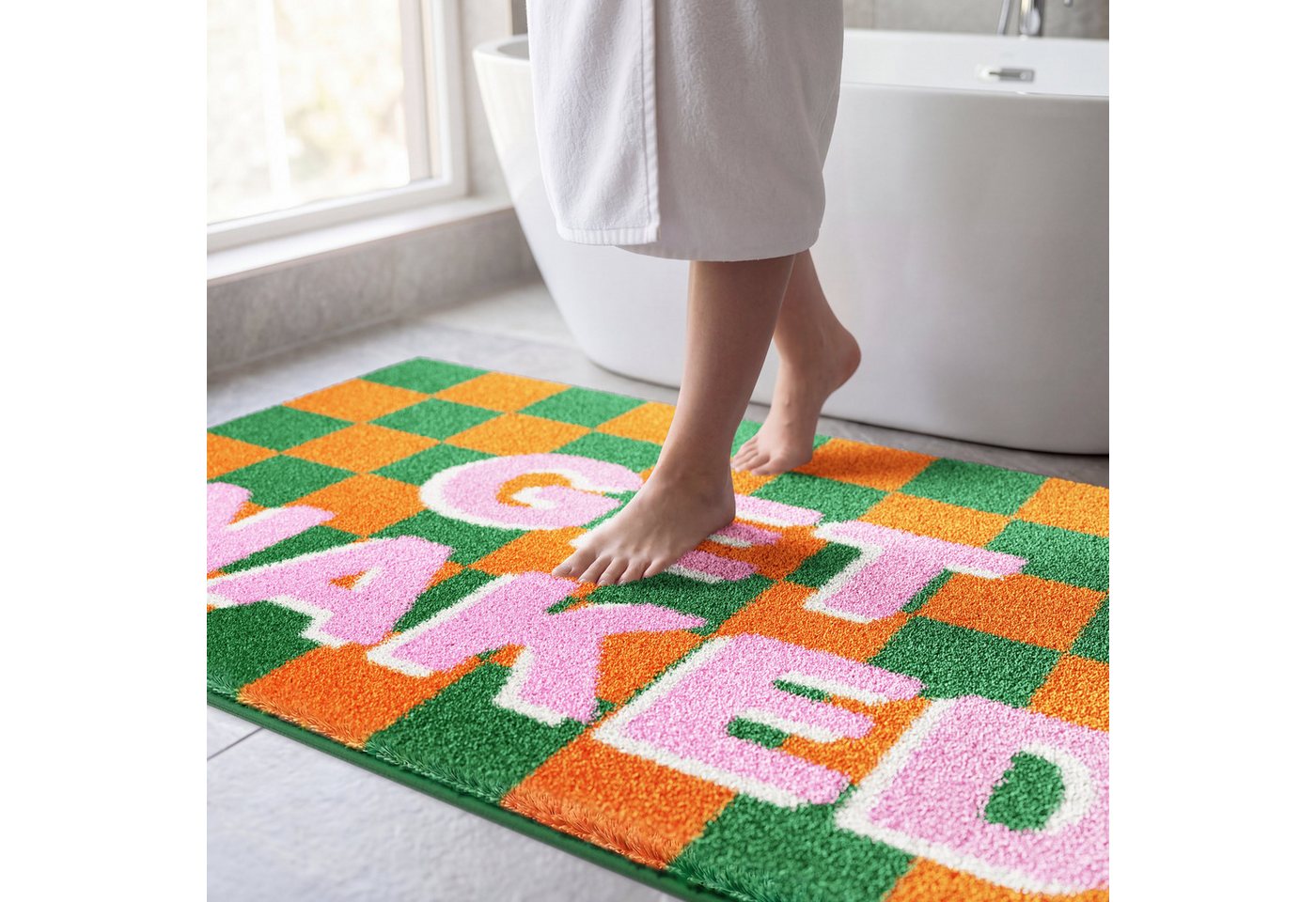 OTTO home Badematte Get Naked, modern, Badvorleger, Badezimmer Teppich, Höhe 20 mm, rutschhemmend beschichtet, schnell trocknend, Polyacryl, rechteckig, Badteppich, mit Schriftzug, 2 Varianten, rechteckig Bild 5