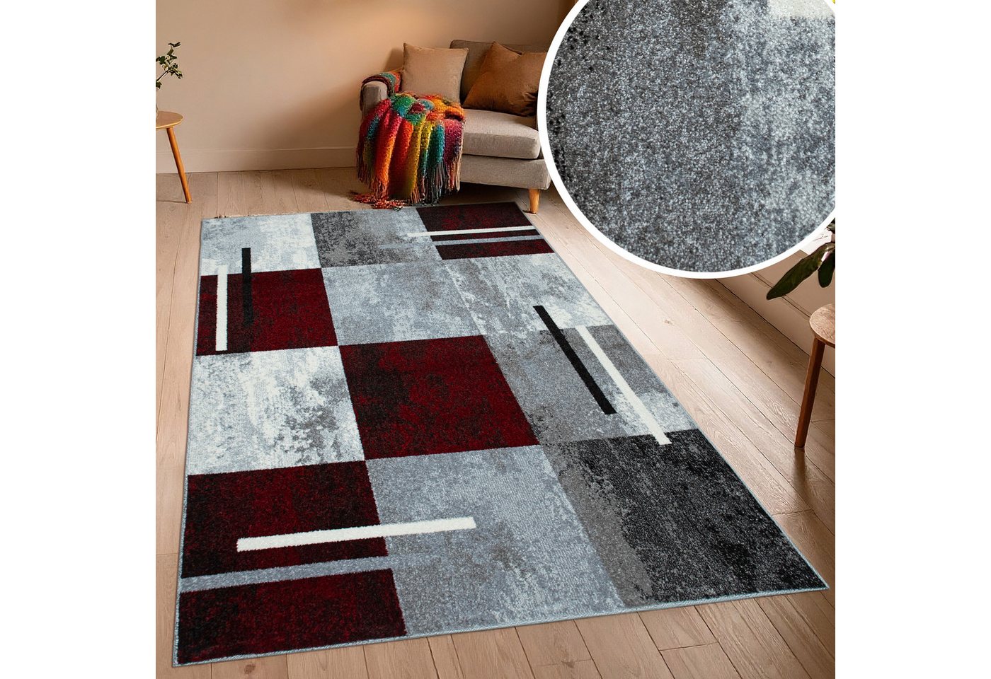 OTTO home Teppich Cube, Karo Muster mit 3D-Design, rechteckig, Höhe: 9 mm, Kasten, geometrisch, Patchwork, Wohnzimmer, Schlafzimmer
