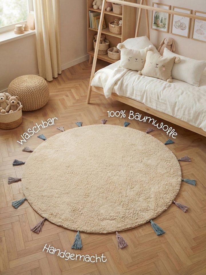 HANSE Home Kinderteppich Sunna, Motivform, Höhe: 10 mm, Waschbar, Handgemacht, Baumwolle, Rutschfest Spielteppich Kinderzimmer