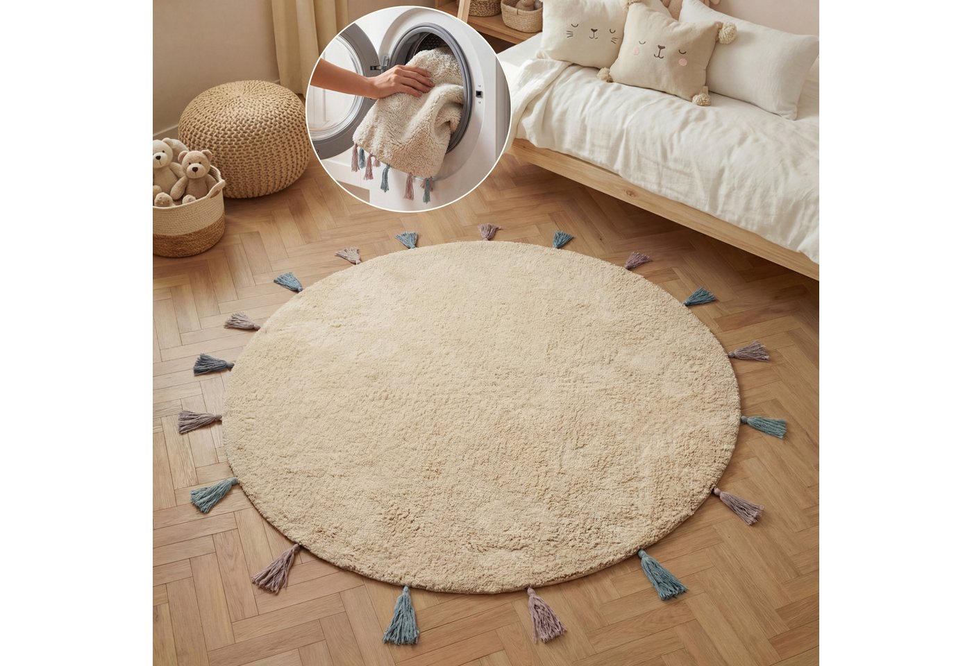 HANSE Home Kinderteppich Sunna, Motivform, Höhe: 10 mm, Waschbar, Handgemacht, Baumwolle, Rutschfest Spielteppich Kinderzimmer Bild 5