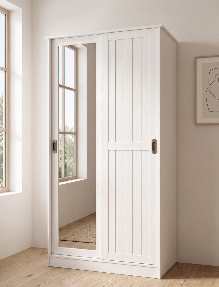 OTTO home Garderobenschrank Malmö Mehrzweckschrank mit Schiebetüren und Spiegel (B/T/H: 93/37/184 cm) aus massiver FSC®-zertifizierter Kiefer, B/T/H 93/37/187 cm Bild 5