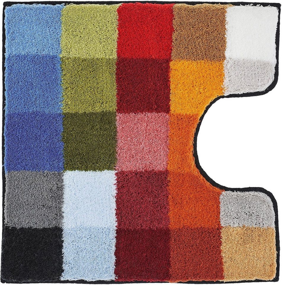 Kleine Wolke Badematte Cubetto, Badvorleger, Badezimmer Teppich, Höhe 25 mm, rutschhemmend beschichtet, fußbodenheizungsgeeignet, Kunstfaser, quadratisch, Badteppich, modernes Karo Muster, rechteckig & rund erhältlich