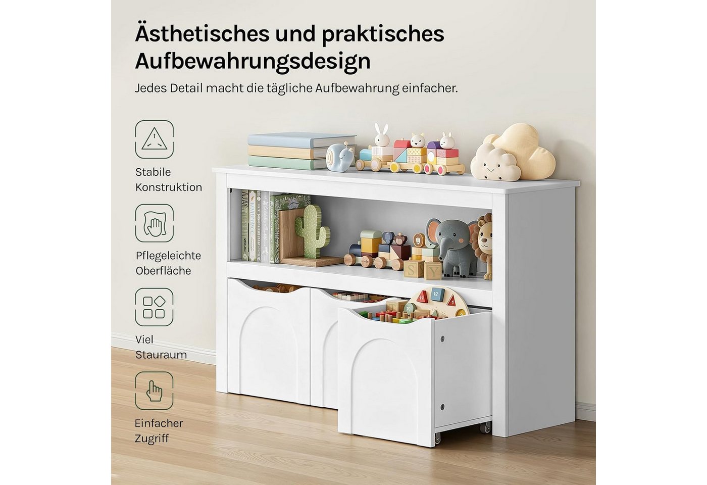 Woltu Kinderregal, 1-tlg., Aufbewahrungsschrank mit Rollen Spielzeugschrank mit 3 Schubladen