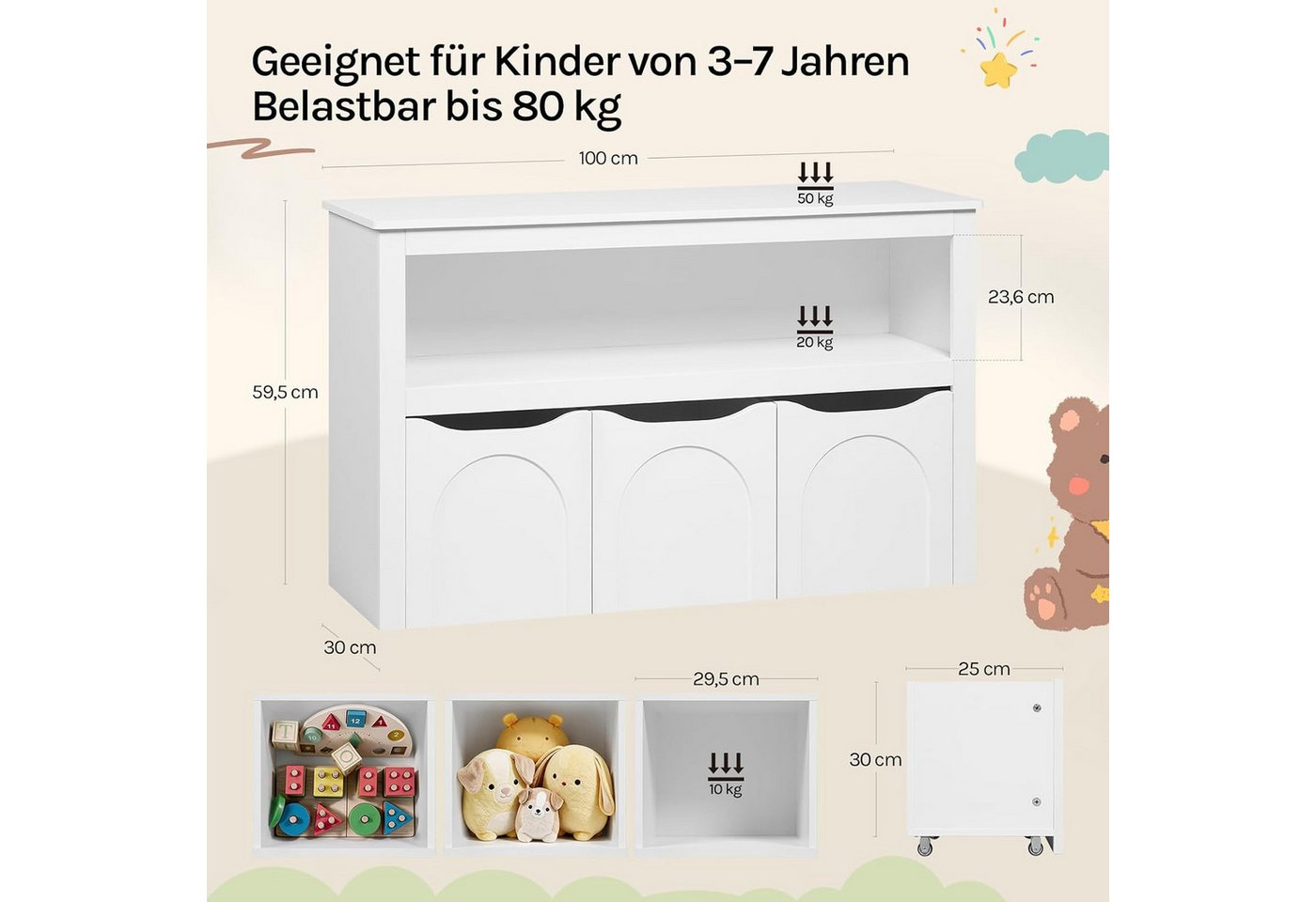Woltu Kinderregal, 1-tlg., Aufbewahrungsschrank mit Rollen Spielzeugschrank mit 3 Schubladen Bild 2