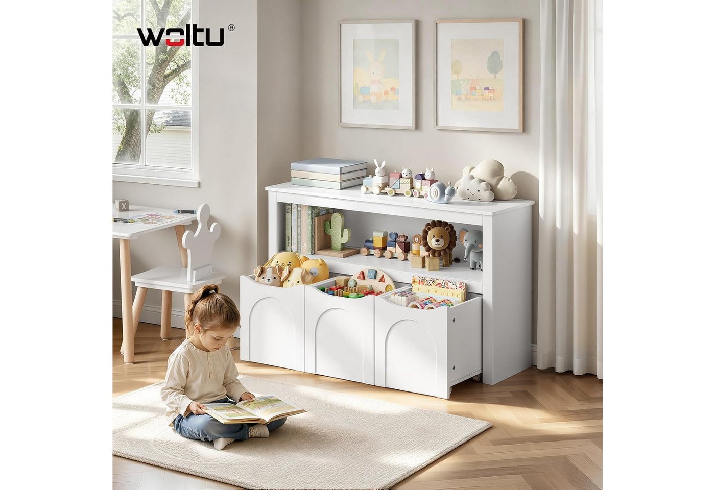 Woltu Kinderregal, 1-tlg., Aufbewahrungsschrank mit Rollen Spielzeugschrank mit 3 Schubladen Bild 3