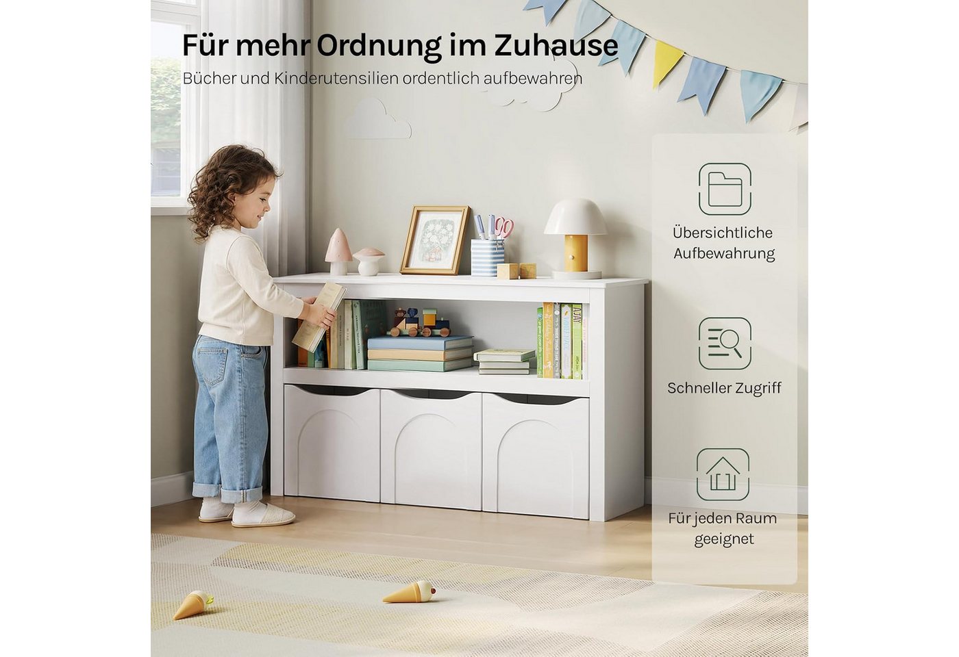 Woltu Kinderregal, 1-tlg., Aufbewahrungsschrank mit Rollen Spielzeugschrank mit 3 Schubladen Bild 5