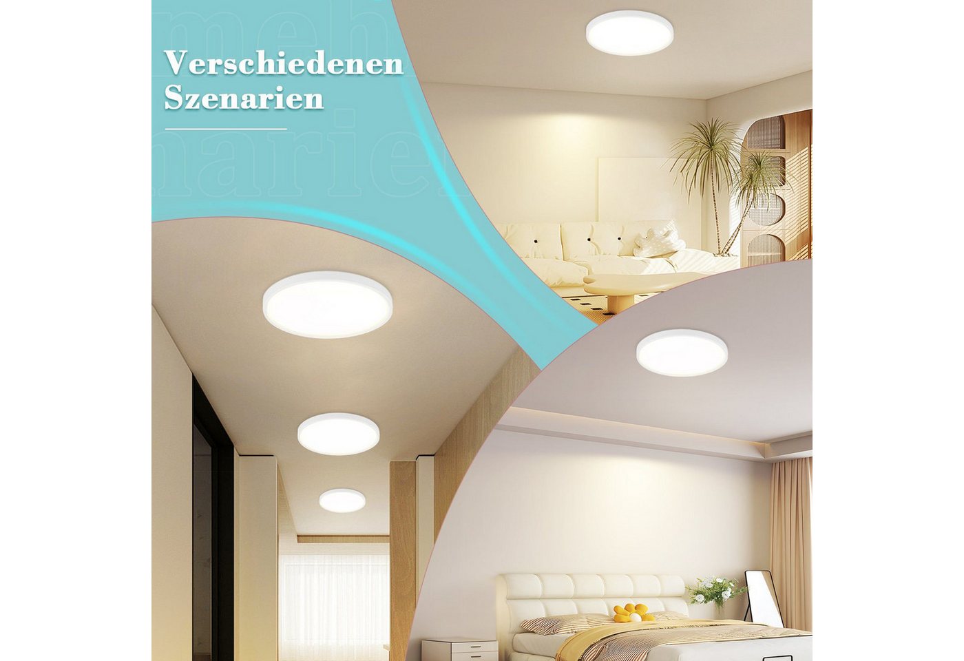 ZMH LED Deckenleuchte Wohnzimmer Modern Schwarz/Weiß Deckenlampe Rund Flur Büro, Spritzwassergeschützt, LED fest integriert, 4000k Bild 3