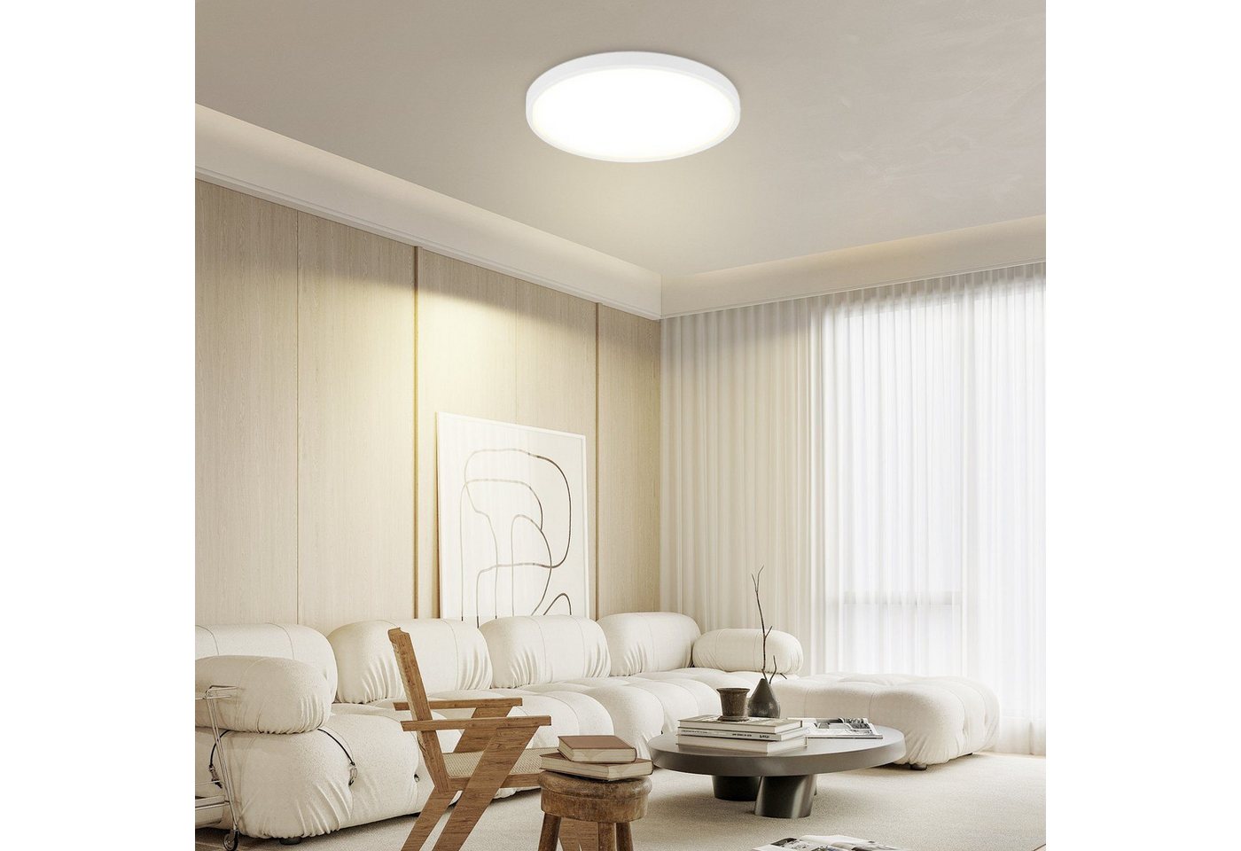 ZMH LED Deckenleuchte Wohnzimmer Modern Schwarz/Weiß Deckenlampe Rund Flur Büro, Spritzwassergeschützt, LED fest integriert, 4000k Bild 4